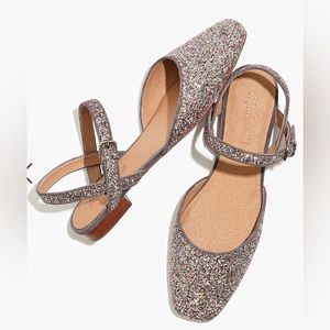 Madewell Jeanne Slingback wide Glitter Size 8 eight strap straps flats strappy